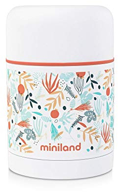 Miniland - Termo Comidas Bebé de Acero Inoxidable, Cierre Hermético y Aislamiento de Doble Pared, Mantiene Temperatura más de 24h Frío y Calor 600ml (Mediterranean)