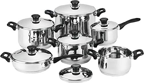 MANiASHOP® SERVIZIO DI BATTERIA PENTOLE BAVARIA 12 PEZZI CON 6 COPERCHI PADELLA IN ACCIAIO INOX 18/10