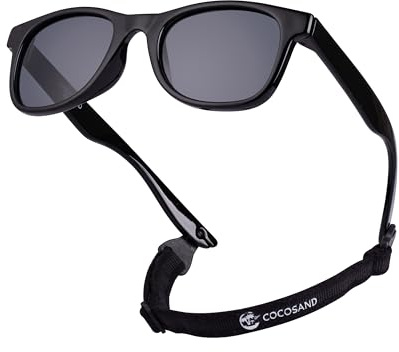 COCOSAND Polarized Toddler Sunglasses with Strap, Flexible Square Frame