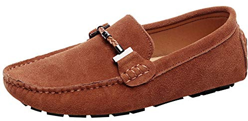 Jamron Herr Eleganta Spänne Loafers Komfort Mocka Ridskor Snygga Mockasin Tofflor Solbränna SN19020 EU42