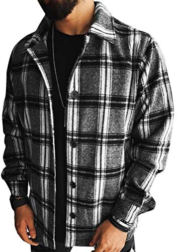 Minetom Chemises Homme en Flanelle Chemises Casual À Carreaux Manches Longues Chemise Bucheron Carreaux Chemise en Flanelle B Noir 4XL