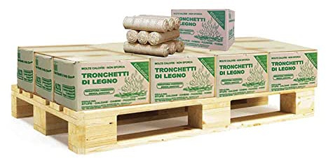 Opengardenweb, 12x Tronchetti di legno pressato Faggio-Abete da ardere 9 kg su pedana riciclabile - Bricchetti per camino, stufe, forni e termocamini - Ottima durata e potere calorifero, Legno Chiaro