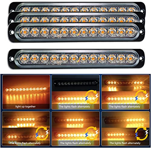 RIGIDON 4 Pz Ambra 12 LED Lampada di Emergenza Strobo Barra Luminosa, 12V 24V Impermeabile Luce Lampeggiante per Camion Auto Trattori Elevatori SUV 4x4 Veicolo Barca, Sicuro faretti fendinebbia