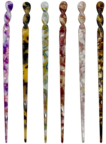 6 Pieces Acetate Hair Sticks Vintage Leopard Print Hairpin Chopsticks Vintage Tortoiseshell Hair Chopsticks Shell Print Chinese Hair Sticks for Women Girls Hairstyle Accessories(Retro style)
