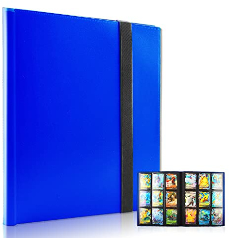 Carte Album Livre, Porte-Cartes à Collectionner, Livre Carte Collection, Livre de Protection Cartes, Album Classeur Carte, Albums pour Cartes à Collectionner, Livre Carte Capacité de 360 Cartes Blue