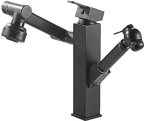 Robinet de salle de bain extractible pour évier de lavabo double mode 360 ​​rotatif multifonction robinet de cuisine froid et froid robinet de lavabo avec pulvérisateur mitigeur-noir A-long-noir-court