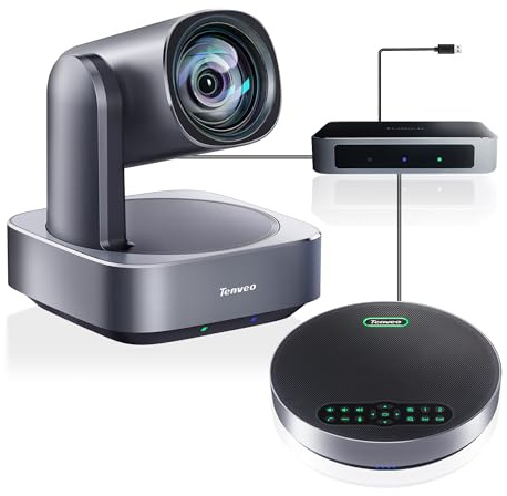 Tenveo All-in-One 4K PTZ Sistema di Telecamere per Videoconferenze con Vivavoce Bluetooth Zoom Ottico 12X Obiettivo Ampio Angolo di Visuale con Zoom Skype Teams per Riunioni Remote in Grandi Ambienti