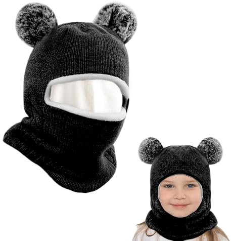 mizikuu schlupfmütze Baby, Strickmütze Bommel Fleecefutter Warm Niedlich Wintermütze & Schal Set Beanie Mütze Weiche Sturmhaube für Jungen Mädchen 2-7 Jahre