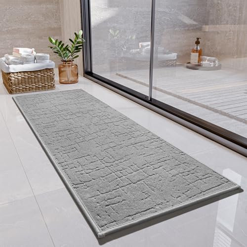 SIXHOME 40 * 100cm Hellgrau Badteppich super saugfähige Badteppich rutschfest waschbar Badezimmerteppich Badematten mit Gummirückseite rutschfest waschbar für Dusche Badezimmer Badewanne