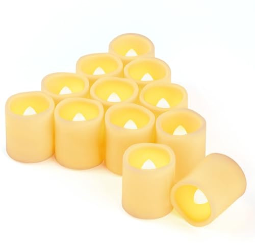 CANDLE IDEA Confezione da 12 lumini a LED tremolanti alimentati a batteria, senza fiamma, candele votive elettriche finte per matrimoni, celebrazioni di festival, feste, Halloween e decorazioni