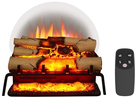 BALDERIA cheminée électrique Lily | Insert de cheminée avec effet flamme 3D, chauffage 2000W, éclairage LED | Cheminée électrique avec télécommande thermostat minuterie | Noir, bûches en bouleau blanc