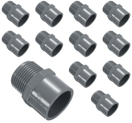 QUARKZMAN 12 Pcs Union PVC Raccord De Tuyau 3/4 Adaptateur Mâle Connecteur Fileté Raccord De Vidange D'évier pour Connexion De Tuyaux, Gris