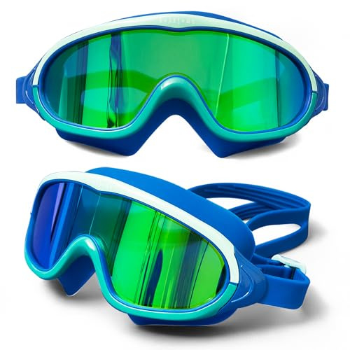 Roarsome Kids Swimming Goggles Ages 2-10 | Superhero Design | Anti-Fog & UV400 Protection | Soft Silicone Leak-Proof Fit | One Size Adjustable Strap | Pool, Beach & Ocean - Blue