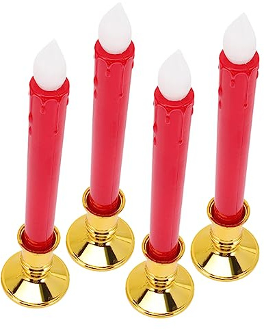 NUOBESTY Lot De 4 Bougies Coniques sans Flamme à Piles, Décoration LED Rouge Socle Doré, Sécurité sans Flamme, pour Noël, Fêtes Et Maison