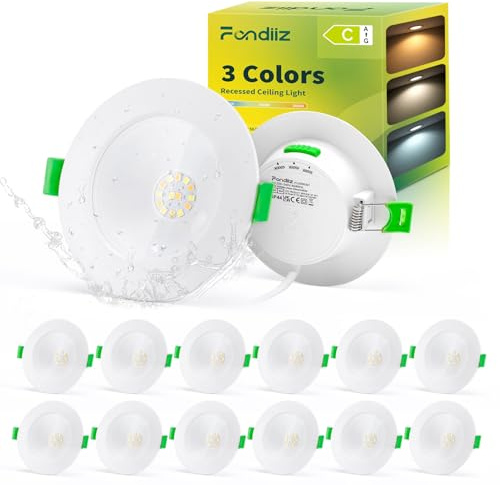 Fondiiz 12 Pack Downlight LED Techo Empotrable 5W 690lm, Focos LED Interior techo Luz Calida 3000K Luz Neutra 4500K Luz Frío 6000K, IP44 Ojos de Buey Led para Techo Baño, Corte 75mm-90mm