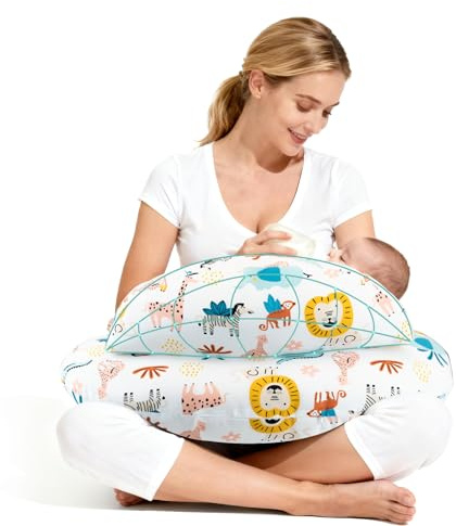 Zolirao Amnings- och amningskudde med justerbar rem, ergonomisk moderskapsstödkudde för babymatning, säker och bekväm amningskudde för mamma och baby – djurvärld