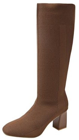 Generisch Overknee Boots Women's Shark Boots Slouchy Pointed Toe Platform Heel Long Shaft Knee High Winter Warm Fashion Comfort Dressy Knee Boots Medieval, coffee, 6 UK