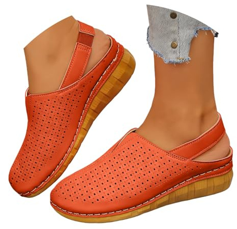 Sandalias cerradas para mujer, sandalias de trekking para mujer, ligeras, pantuflas de verano, zapatos descalzos supersuaves, suela suave, zuecos ortopédicos, suela gruesa, zapatos casuales, naranja