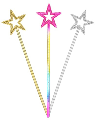 Larrel 3 varitas mágicas de estrella, varitas mágicas de princesa con purpurina para niñas, Navidad, Halloween, fiesta de cumpleaños, decoración, accesorios para cosplay