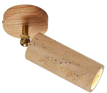 Jadssox Foco De Techo De Piedra Wabi Sabi, Foco De Pared Ajustable, Base De Madera, Focos Direccionales, Iluminación De Acento For Cocina, Dormitorio, Oficina, Galería(Wood)