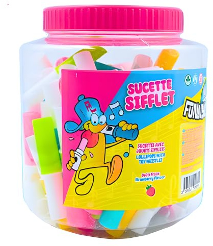 Funny Candy Sucette Sifflet Fraise – Tubo de 80 Bonbons Ludiques