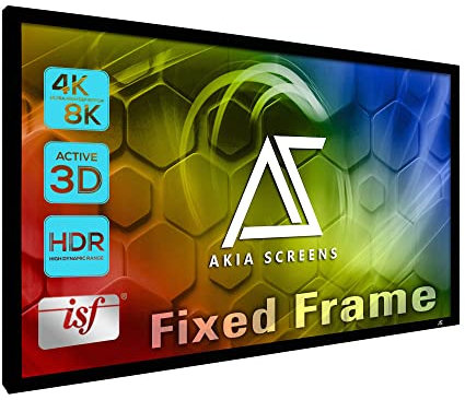 Akia Screens 150 Inch Projector Screen Fixed Frame 16:9 CineWhite UHD-B, Supports 8K 4K Ultra HD & 3D, Wall Mount Indoor Projection Screen for Home Theater, Cinema, Office Use, AK-FF150WH2.