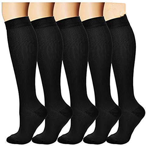 Kompressionsstrümpfe (5 Paar) für Damen und Herren Stützstrümpfe Sprunggelenkschutz und Mittelfußstütze für Sport, Flug, Laufen, Reisen, Radsport, Schwangerschaft Krankenschwester