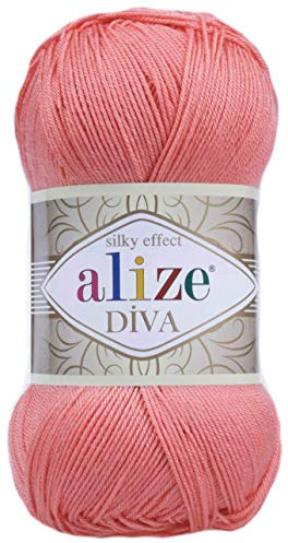 Hilo para tejer a mano, 100 % microfibra acrílica, hilo Alize Diva, efecto seda, hilo de ganchillo, arte, encaje, manualidades, lote de 4 madejas de 400 g, 1401 metros, color (619 Coral)