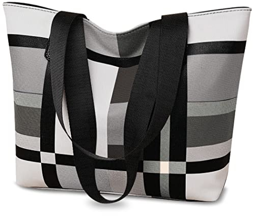 White Ze Damen Umhängetasche groß,Damen Handtaschen Wasserdicht PU-Leder Damentasche Weiche Einkaufstasche, Tragetaschen für Einkaufen, Arbeiten, Reisen, Täglicher Gebrauch (Weiss Schwarz)