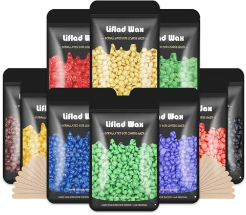 Hard Wax Beads for Coarse Hair Removal - 2.2 lb, 10 Pack Depilatory Wax Beans with Spatulas for Face, Eyebrow, Back, Chest, Bikini Areas, Legs - Refills for Any Wax Warmer