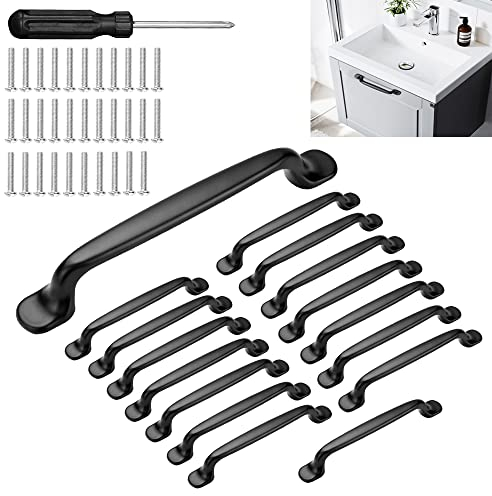 BUZIFU Schrankgriffe aus Aluminiumlegierung, Bogengriff, 128 mm Lochabstand mit Schrauben und Schraubendreher, für Küchenschrank, Möbeltür, Schwarz, 16 Stück
