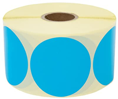 Prolac Paket med 1000 färgglada självhäftande pastiller på rulle - 50 x 50 mm - Blå - Prickiga - Runda klistermärken - Perfekta för märkning på kontoret - Runda klistermärken