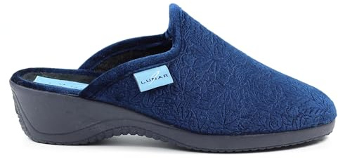 Lunar Audrey Wedged Heel Mule Slipper with Embossed Floral Design 5 UK Blue