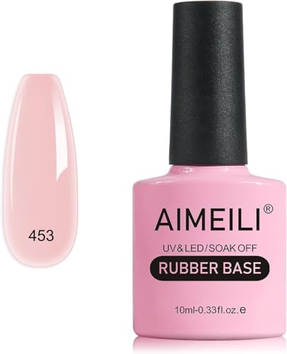 AIMEILI 5 en 1 Rubber Base Coat Vernis Semi Permanent Gel Rose Gel Polish UV LED Renforcement et Réparation de Manucure, Colle de Décorations - 10ml (453)