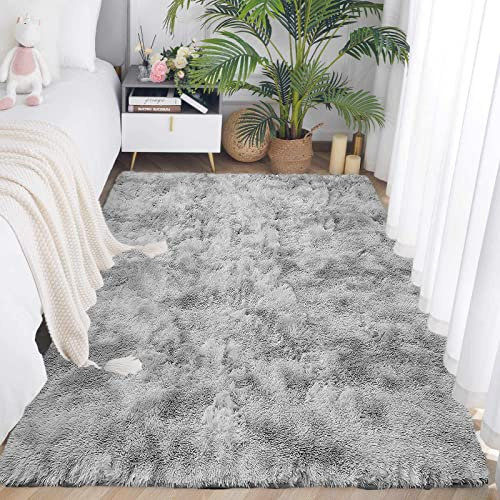 ASIinnsy Alfombra Salón Pelo Largo Shaggy Alfombras de Habitacion Modernas Grandes Gris Alfombra Antideslizante Suave para Dormitorio Comedor Alfombra de Felpa (80 x 200 cm, Gris Blanco)