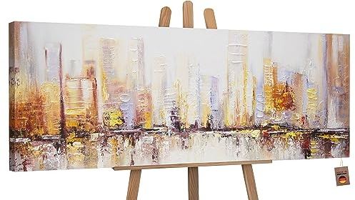 YS-Art Arte astratta moderna Mattina in città Quadri acrilici su tela Moderni per i luminosi e colorati colori vivaci paesaggio urbano 180x60 cm