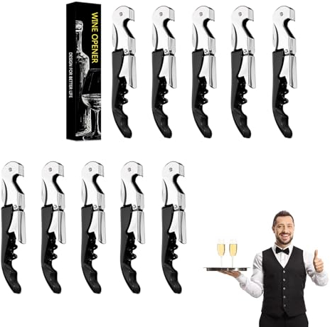 Limonadier Professionnel Serveur Tire Bouchon Professionnel Couteaux de Sommelier en Acier Inoxydable Avec DéCapsuleur et Coupe Capsule (10, Noir)