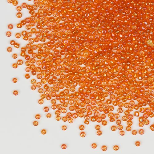 Tibaoffy Transparent Orange Colorful Beads Size 8/0 Crafts Glass Seed Beads 3mm for Jewelry Making (Total About 100g About 3600pcs)