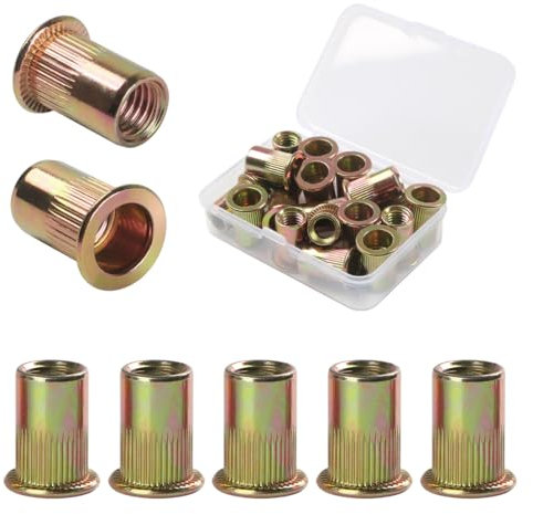 FOMGIIN 20 Pièces M8 écrous à Sertir, En Acier Au Carbone Galvanisé écrou Insert Riveter Manchon, Ronds Aveugles Insers Fileté Riveteuse, écrous à Rivets Flat Head Threaded Rivet Nuts