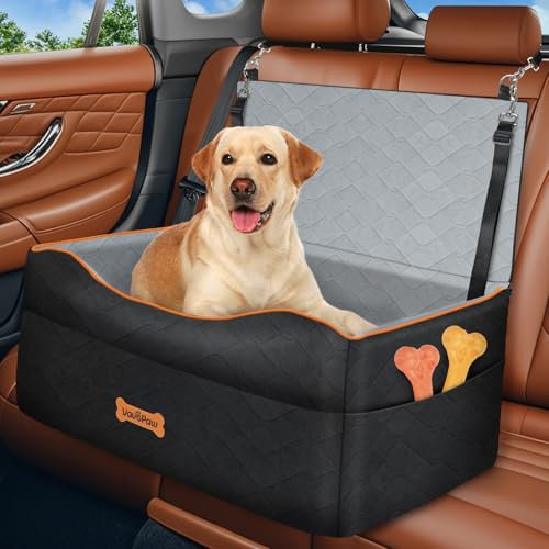 VavoPaw Hunde Autositz für Mittlere Hunde unter 50 Pfund oder 2 Klein Hund unter 25 Pfund, Abnehmbar Hundeautositz mit Dick Kissen & Sicherheitsleine, Hundesitz Auto Rückbank, Schwarz/Grau