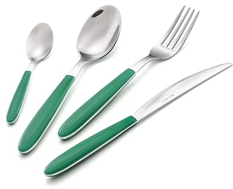 EME POSATERIE Orev Verde 7724C - Set di Posate da Tavola in acciaio inox 18/0,nichel free, per 6 persone, 24 pezzi