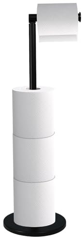 Crystals Toilet Roll Holder Free Standing - 2 in 1 Stainless Steel Toilet Paper Holder, Up to 5 Toilet Roll Storage - No Drill Toilet Roll Stand, Black