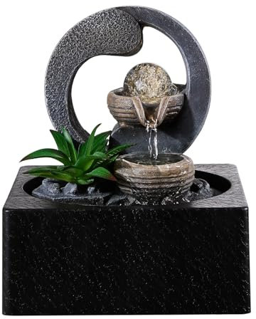 BTGGG Indoor Fountains with Rolling Ball LED Light Indoor Waterfall 18 * 18 * 22CM Desktop Waterfall Fountain for Relaxation, 3 Pin UK Plug Included
