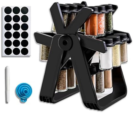 Rotating Spice Rack Organizer 360 Degree Ferris Wheel Spice Rack Organizer Seasoning Holder Rack with 18 Glass Spice Jars Seasoning Manager for Kitchen Countertops, Cabinets