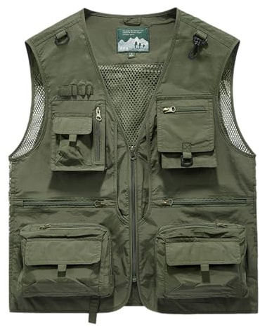 Men's & Youth Outdoor Fishing Vest,Army Green Work Safari Travel Photography Vests,Family Matching Hiking Waistcoat,4XL(US L)