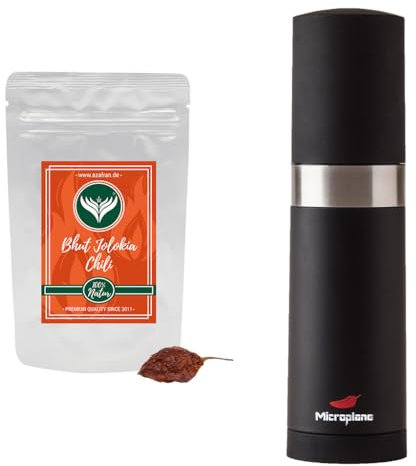 Chilimühle/Chili Mühle Set mit 1 x Probepackung Azafran Bhut Jolokia Chili ganz