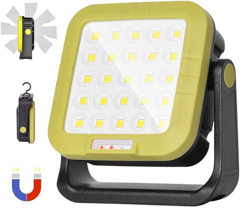MASMEJOR Foco LED Recargable Potente 30W, Foco LED con Imanes & 7 Modos de Luz, 1500LM Luz de Trabajo 5400mAh, Ideal para Camping, Pesca, Taller, Emergencias