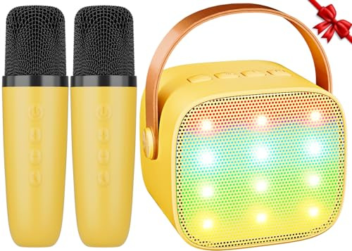 Ankuka Karaoke per Bambini Karaoke con Microfono Karaoke Cassa Bluetooth con 2 Microfoni, Regalo Bambina Giochi Bimba Regalo Compleanno per 3, 4, 5, 6, 7, 8, 9,10,11,12+ Anni(Giallo)