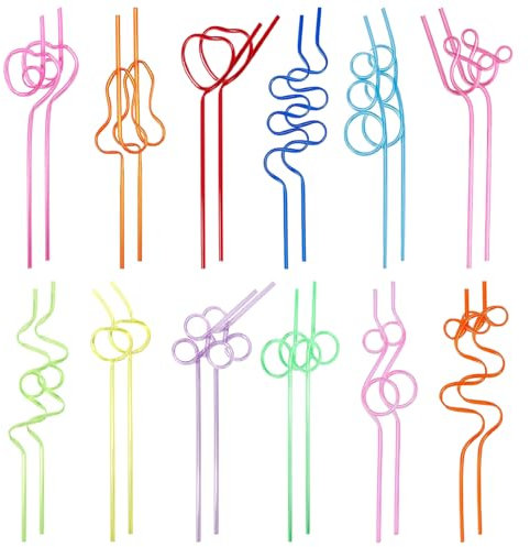 TRKETK 24 Pezzi Cannucce di Plastica Riutilizzabili, Cannucce per Bere Per Bambini Cannucce Colorate Multiforme Ricurve Cannucce Cannucce Annodate Cannucce per Picnic, Matrimoni, Campeggio E Feste