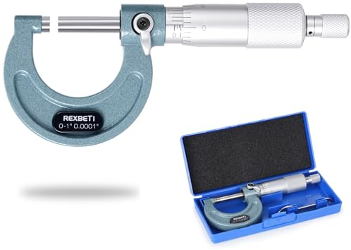 REXBETI Outside Micrometer, Ultra-Precision Carbide Tipped Measuring Tool Set, Ratchet Stop, 0-1 Range, 0.001 Graduation, +/-0.0001 Accuracy, Protective Case